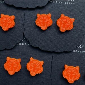 Vibrant Orange Geometric Tiger Earrings